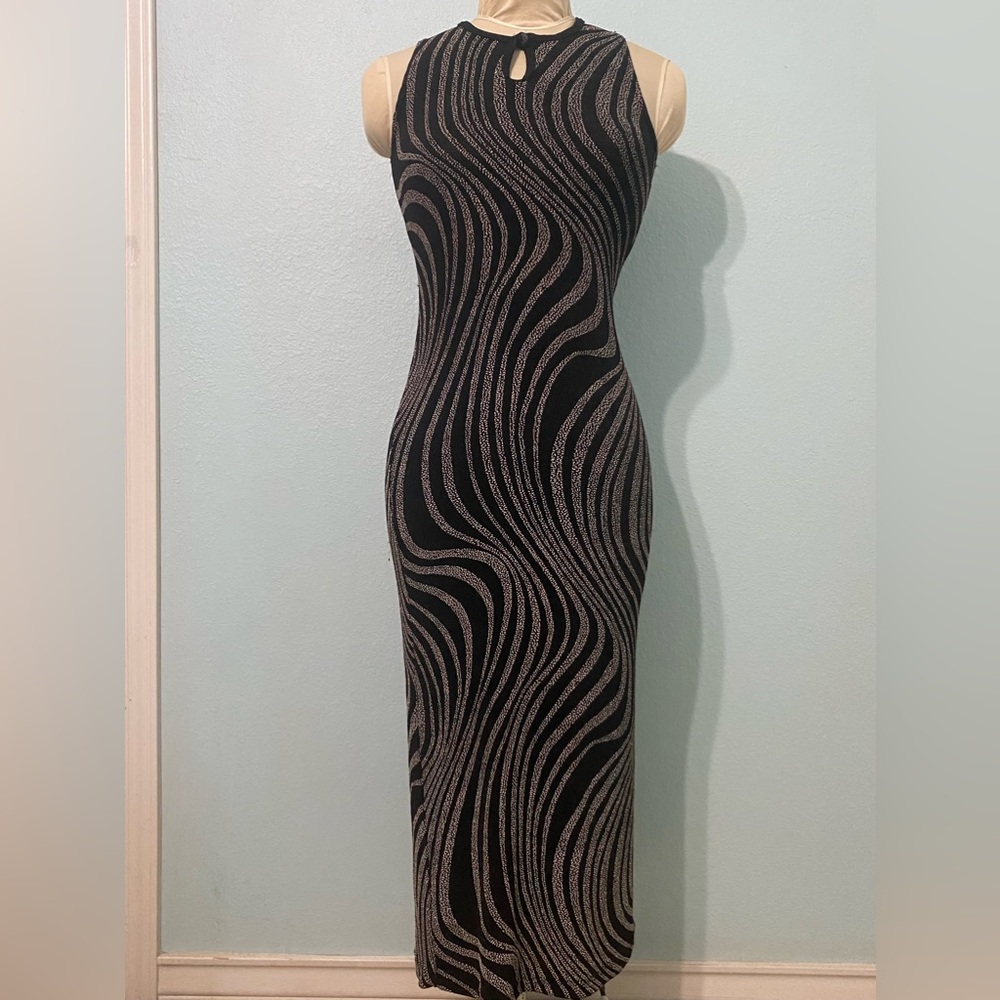 Melinda Daniels black & white swirl stretchy slinky Bodycon Maxi dress size M